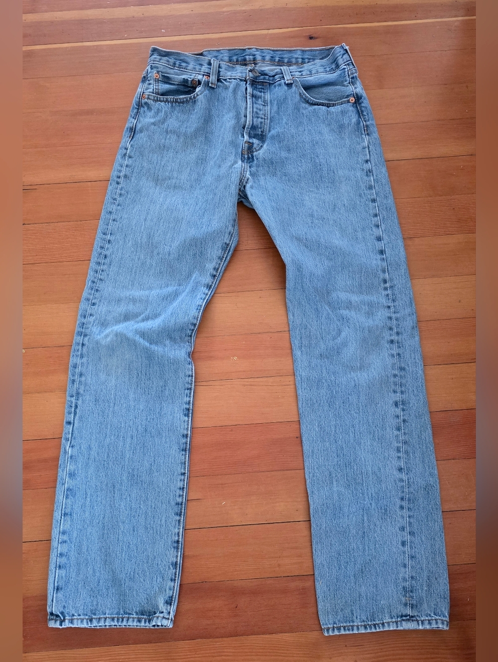 Mens Levi's 501‎ Button Fly Light Wash Straight Jeans 33/34